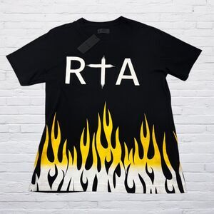 RTA Road To Awe Santos Flame Tee Black Slim TShirt Mens Small Luxury Streetwear
